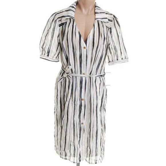 INTRIQUE Voile Striped Shirt Dress - Sz 12 - NEW - Picture 1 of 8